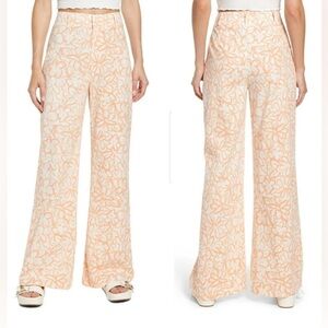 Free People  Love So Right Pants 6 Peach Combo wide leg festival bohemian granny
